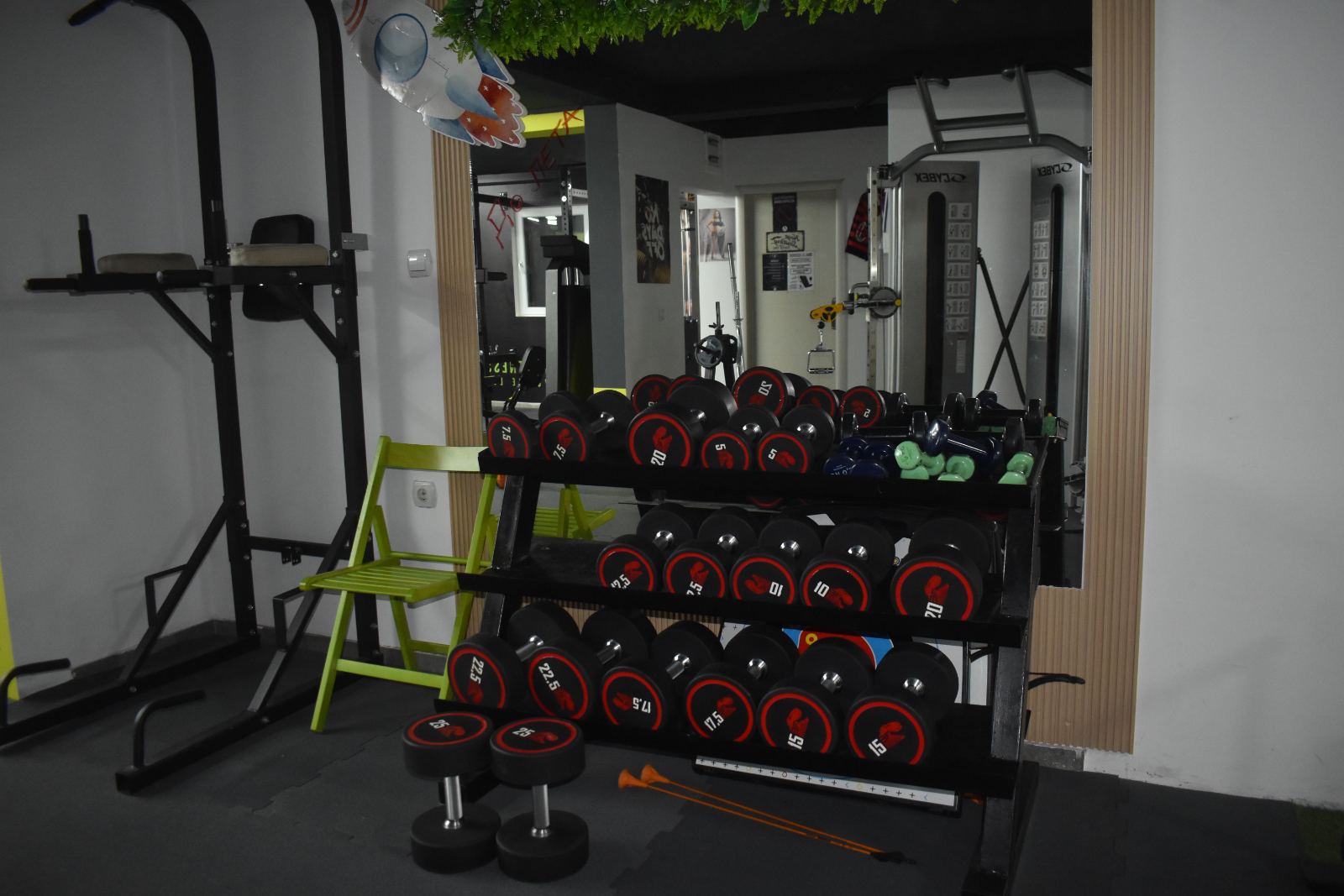 Sprava za zgibove i stalak sa tegovima u NN Fitnessu